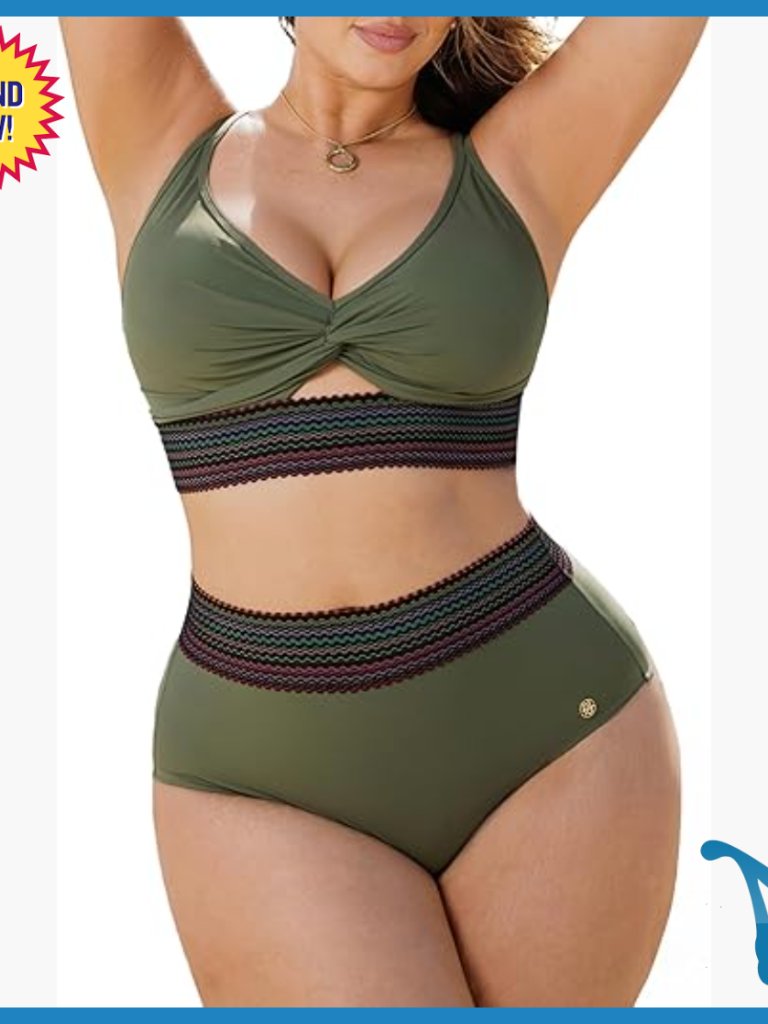 Tummy Control High Waisted Bikini Set Shapewear Boho Trim 4 Way Wear